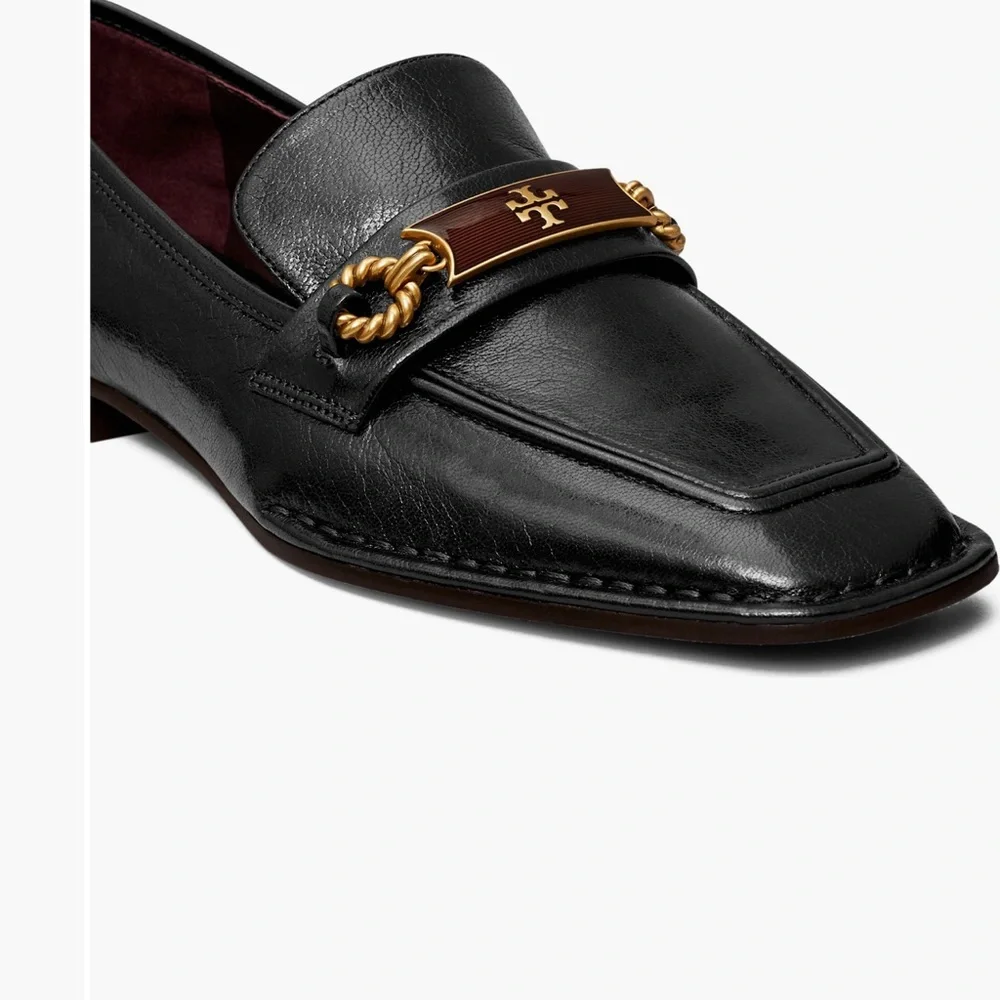 Tory Burch Black Leather Loafers with Gold and Brown Accents - Picture 7 of 15